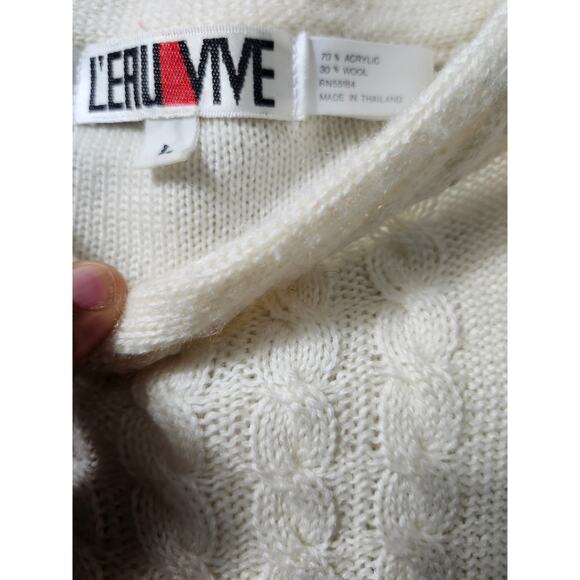 L'eau Vive Women's Timeless Retro Boho Wool Blend Minimalist Crochet Sweater L - Picture 2 of 4
